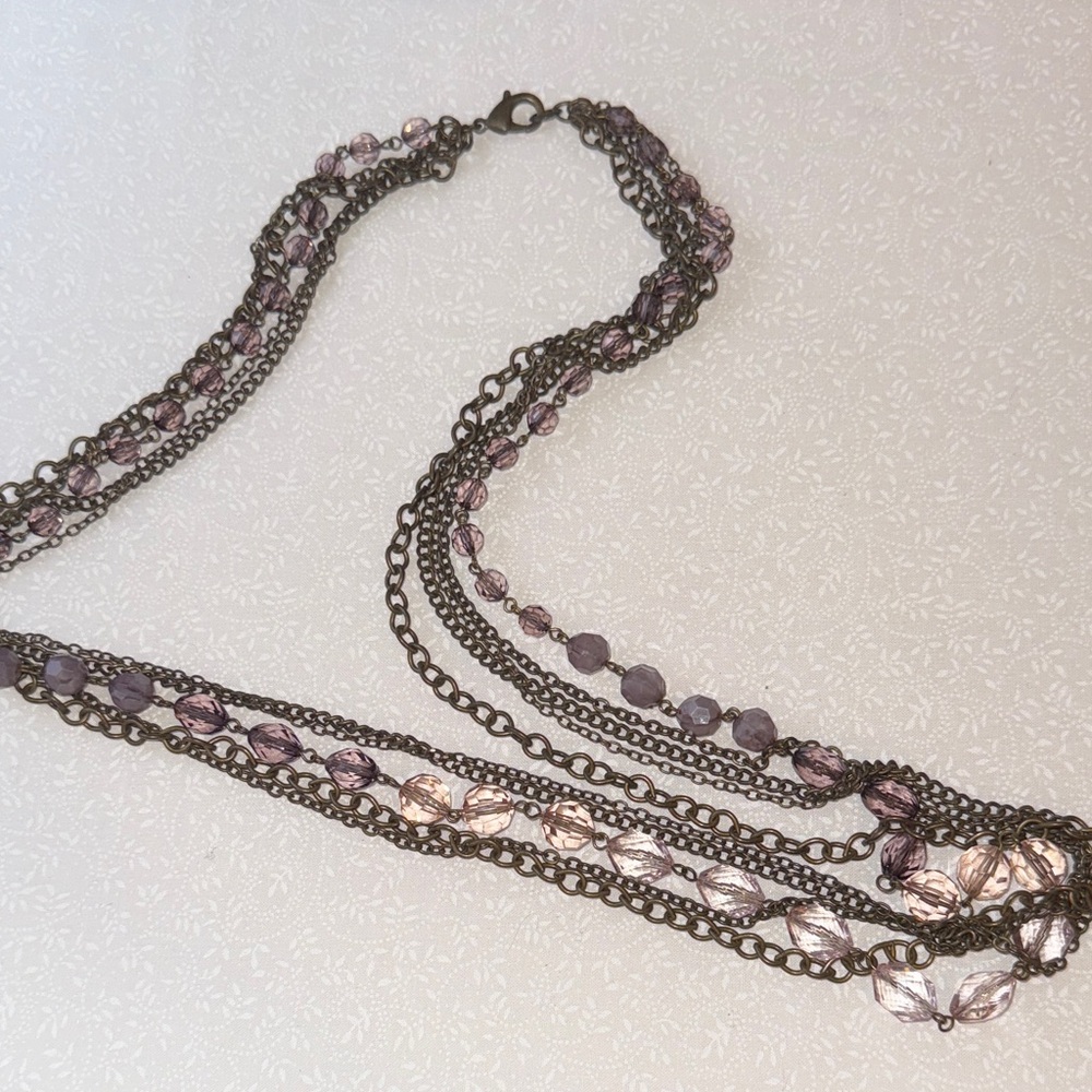 Chic Layered Necklace with Purple and Antiques Gold Chain‎ Accents